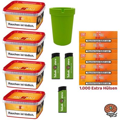 Pall Mall Tabak Mega Box 4x 145g, Allround Xtra Hülsen, Feuerzeuge, Ascher