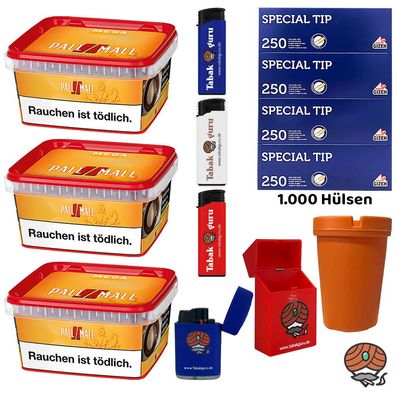 Pall Mall Allround Mega Box Tabak 3x 145g, Gizeh Special Tip Hülsen, Zubehör