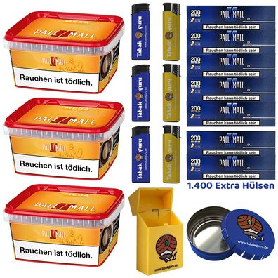 Pall Mall Allround Volumentabak Mega Box 3x 145g, Blue Xtra Hülsen, Zubehör