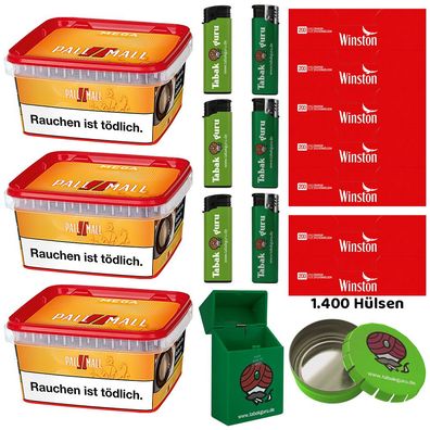 Pall Mall Allround Volumentabak Mega Box 3x 145g, 1400 Winston Hülsen, Zubehör