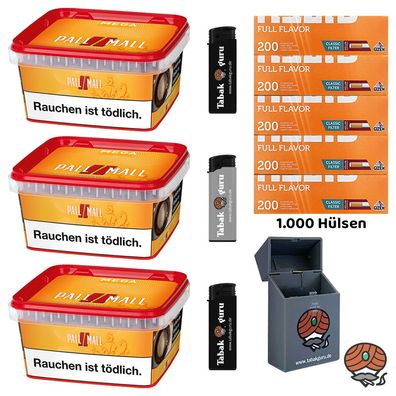 Pall Mall Allround Tabak Mega Box 3x 145g Gizeh Full Flavor Hülsen + Zubehör