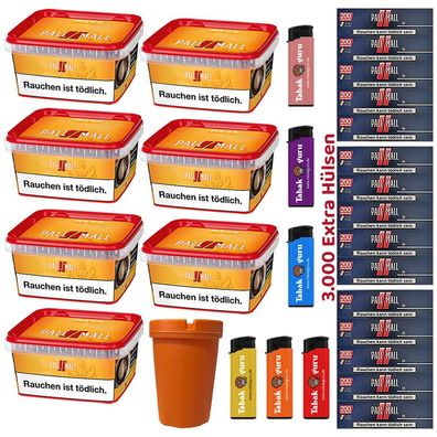 Pall Mall Allround Volumentabak Mega Box 7x 145g, 3000 Xtra Hülsen, Zubehör