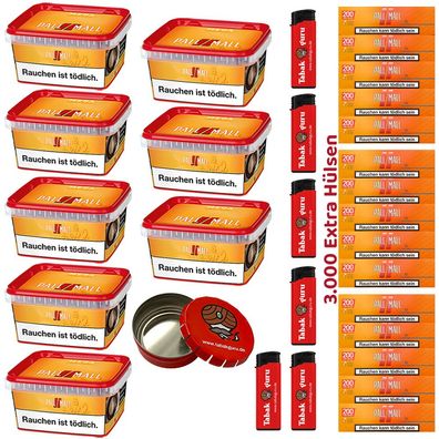 Pall Mall Allround Tabak Mega Box 8x 145g, 3000 Allround Hülsen, Feuerzeuge