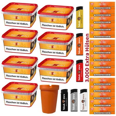 Pall Mall Mega Box Tabak 7x 145g, 3000 Xtra Hülsen, Feuerzeuge, Aschenbecher