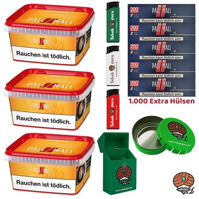 Pall Mall Mega Box Tabak 3x 145g, Pall Mall Red Hülsen, Box, Aschenbecher