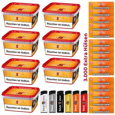 Pall Mall Allround Tabak Mega Box 7x 145g, Allround Xtra Hülsen, Feuerzeuge