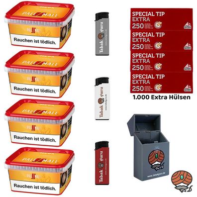 Pall Mall Allround Mega Box Tabak 4x 145g, 1000 Gizeh Special Tip Extra Hülsen