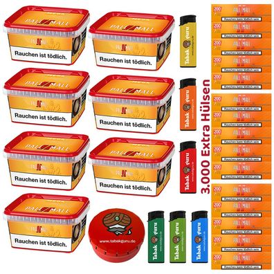 Pall Mall Volumentabak Mega Box 7x 145g, 3000 Hülsen, Feuerzeuge, Ascher