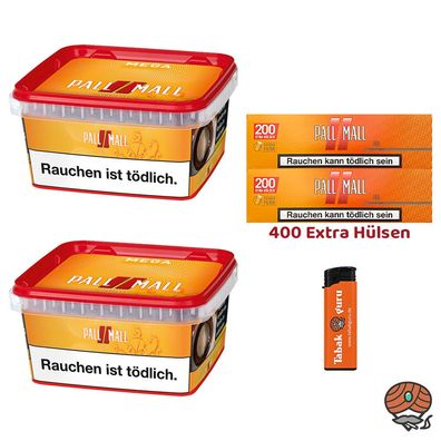 Pall Mall Allround Tabak Mega Box 2x 145g, 400 Xtra Filterhülsen, Feuerzeug