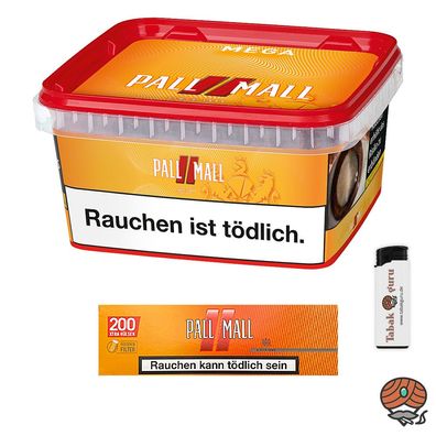 Pall Mall Allround Tabak Mega Box 145g, 200 Xtra Filterhülsen, Feuerzeug