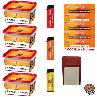 Pall Mall Allround Mega Box Tabak 4x 145g, 1000 Xtra Hülsen, Feuerz., Box