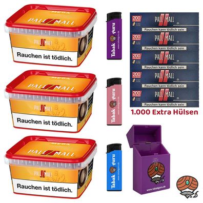 Pall Mall Allround Mega Box Tabak 3x 145g, Pall Mall Extra Hülsen, Box