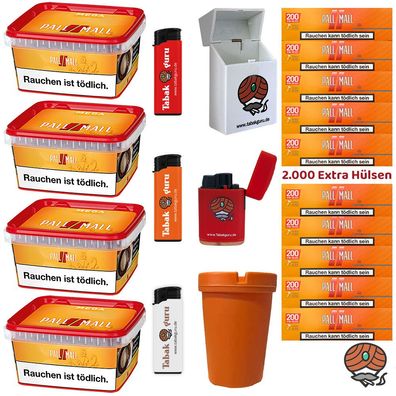 Pall Mall Allround Volumentabak Mega Box 4x 145g, Xtra Hülsen, viel Zubehör