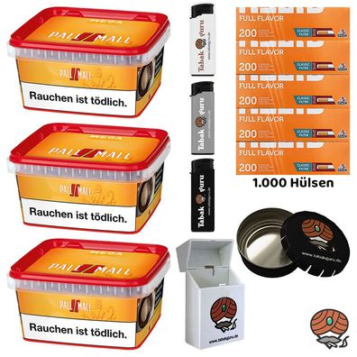 Pall Mall Mega Box Tabak 3x 145g + Gizeh Full Flavor Hülsen + viel Zubehör