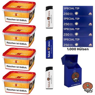 Pall Mall Allround Mega Box Tabak 4x 145g, Special Tip Hülsen, Feuerz., Box