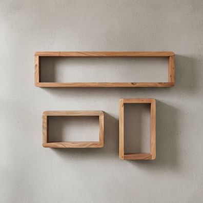 Wandregal Set TEKO Massivholz 3-teilig abgerundete Ecken 80x15x20 cm