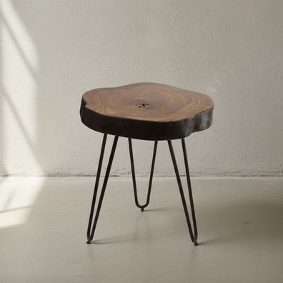 Beistelltisch BALU Massivholz Metallbeine Baumstammoptik 35x35x45 cm