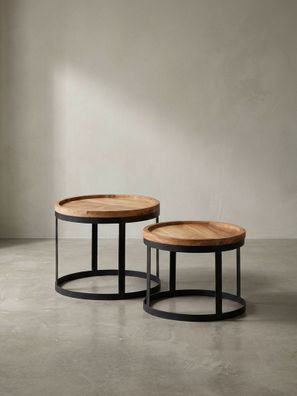 Beistelltisch-Set INDI Massivholz 2-teilig rund Metallgestell 53x53x45 cm