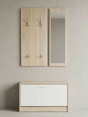 Wandgarderobe DELFT mit Spiegel Schuhschrank und 10 Haken 80x27x180 cm