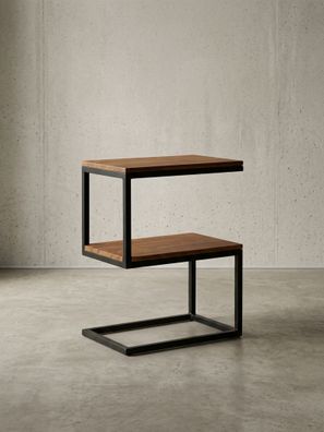 Beistelltisch INDI Massivholz in S-Form mit Metallgestell 45x30x60 cm
