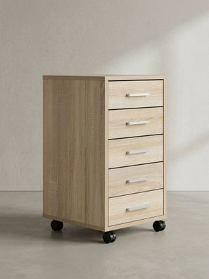 Schubladenschrank ITTER Holz 5 Schubladen mit Rollen melaminbeschichtet 63 cm hoch