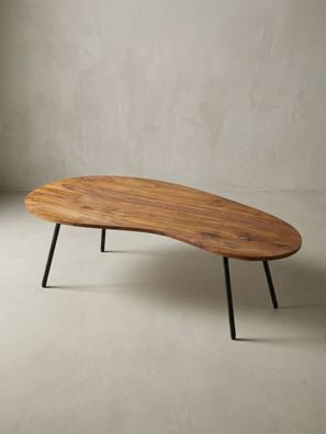Couchtisch Calabria Massivholz mit Metallbeinen in Nierenform 122x63x36 cm