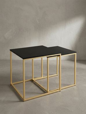 Couchtisch-Set TRONTO 2 Tische Metallgestell Gold Glas-/MDF-Platte 40x40x42 cm