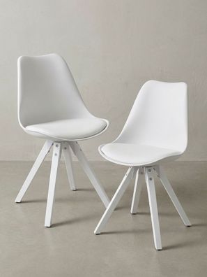 Esszimmerstuhl 2er Set LUND Kunstleder Holzbeine weiß bis 110 kg