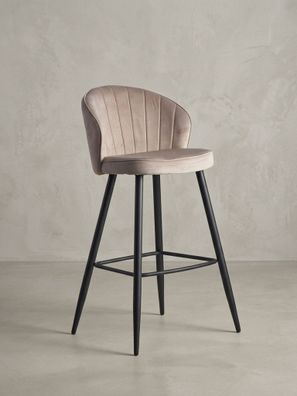 Barhocker ADIGE Samt Beige skandinavisch mit Lehne Metallbeine bis 110 kg