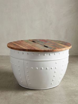 Couchtisch Serchio Mango Massivholz Metallgestell klappbar rund 60x36 cm