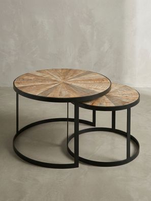 Couchtisch 2er-Set ESINO Mango Massivholz Metall rund Industrie-Stil 60 cm