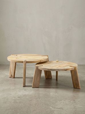 Couchtisch 2er-Set HELEN Mango Massivholz Messingstreifen rund 53 cm
