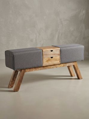Sitzbank Rosemary Massivholz mit Stoffbezug und 2 Schubladen 120 cm breit