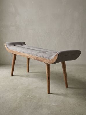 Sitzbank Massivholz Echtleder Chesterfield-Muster 125x50x38 cm