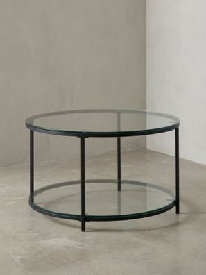 Couchtisch Trebbia Glas Metall Marmoroptik 2 Ablagen 80x80x45 cm