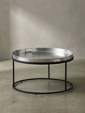 Couchtisch OFANTO Aluminium Silber Hammerschlag abnehmbares Tablett 62 x 62 cm