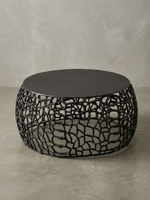 Couchtisch ASTLUX Aluminium mit Aststruktur handgefertigt 66x66x30 cm