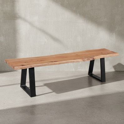 Esszimmerbank Akazie Landhausstil Metallfüße schwarz 180 cm