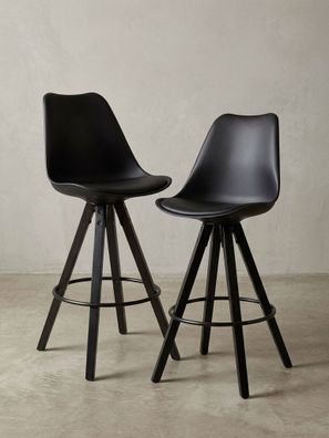 Barhocker - Skandinavisch, Kunstleder, Rückenlehne, X-Beine mit Metallring