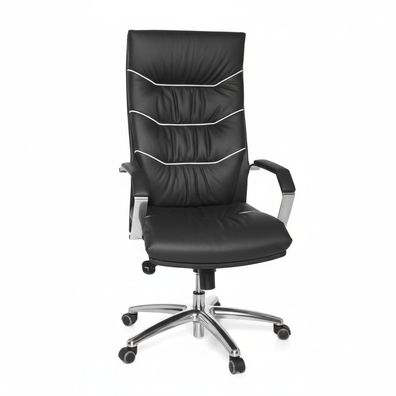 Chefsessel Echtleder mit Soft-Air-Polsterung und 5-Punkt-Mechanik, Alu-Fußkreuz