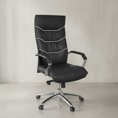 Chefsessel Echtleder mit Soft-Air-Polsterung und 5-Punkt-Mechanik, Alu-Fußkreuz