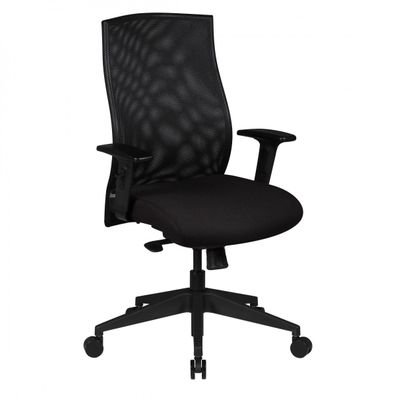 Bürostuhl Schwarz Netz mit 3-Punkt-Synchronmechanik, Nylonfuß und Teppichrollen PARMA