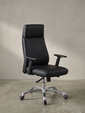 Bürostuhl Echtleder mit Alu-Fußkreuz, verstellbaren Armlehnen, ergonomisch