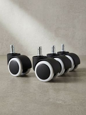 Bürostuhlrollen 5er-Set Kunstfaser Schwarz/Weiß Ø50mm 11mm-Stift für Hartboden
