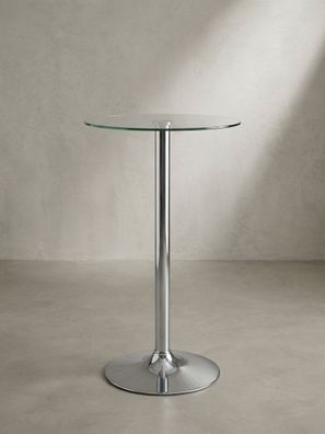 Stehtisch - Ø 60cm, Sicherheitsglas, Drehfunktion, Trompetenfuß, Chrom