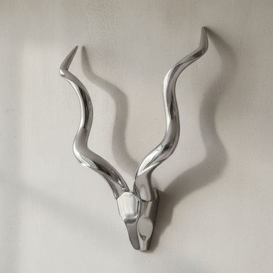 Wanddeko Hirschgeweih Aluminium silberfarben 80x110cm handgefertigt