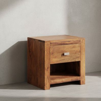 Nachttisch - Massivholz, Landhausstil, Ablage & Schublade, Griff verchromt