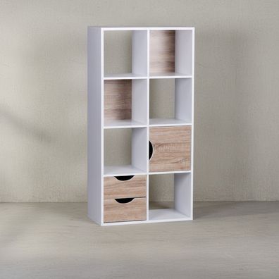 Bücherregal - Sonoma Eiche/Weiß, 8 Fächer, modern, Raumteiler-funktion
