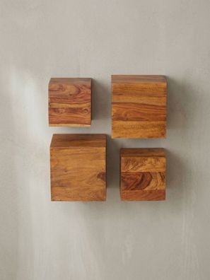 Wandregal Massivholz Modern Stil 4er Set Cubes Design verschiedene Größen