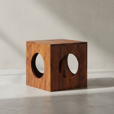 Beistelltisch - Massivholz quadratisch Cube Design mit Stauraum handgefertigt